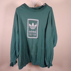 Adidas Vintage Trefoil Green Thrashed Distressed Grunge Crewneck Sweatshirt XXL